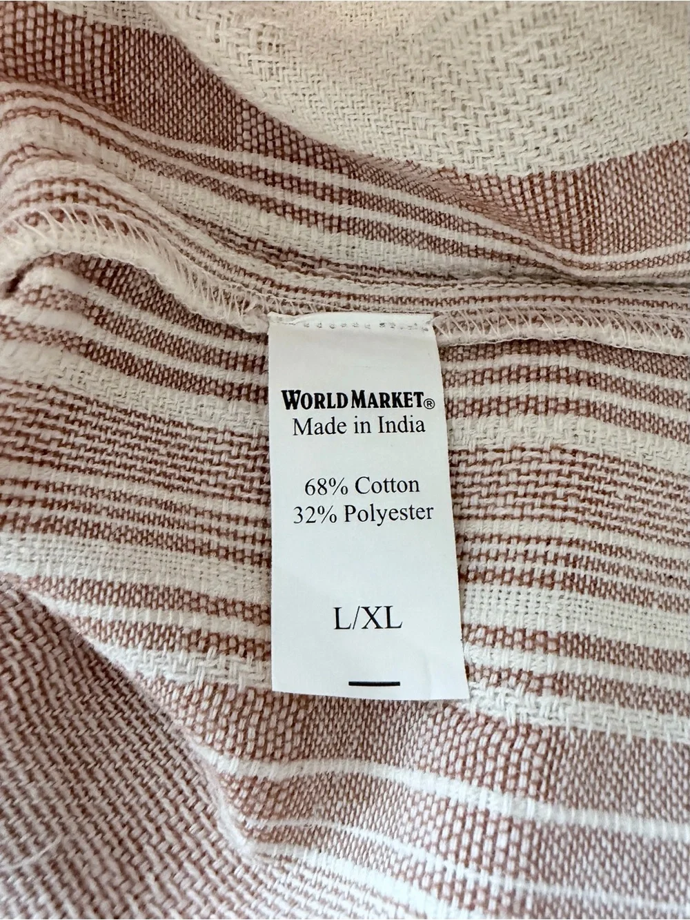 World Market Beige and White Striped Jumpsuit L/XL